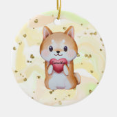 Shiba Inu Holding A Heart Keramisch Ornament (Voorkant)