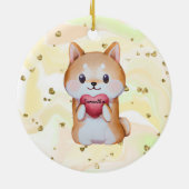 Shiba Inu Holding A Heart Keramisch Ornament (Achterkant)