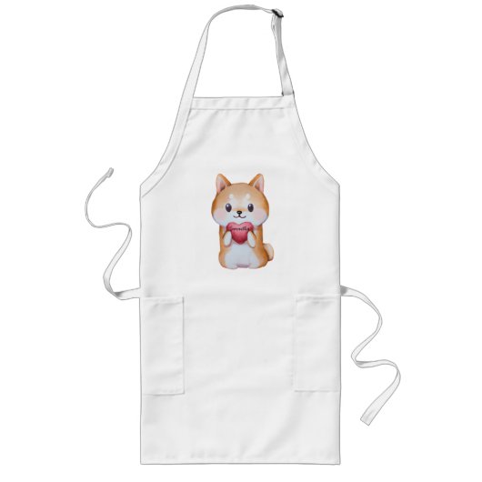 Shiba Inu Holding A Heart Lang Schort (Voorkant)