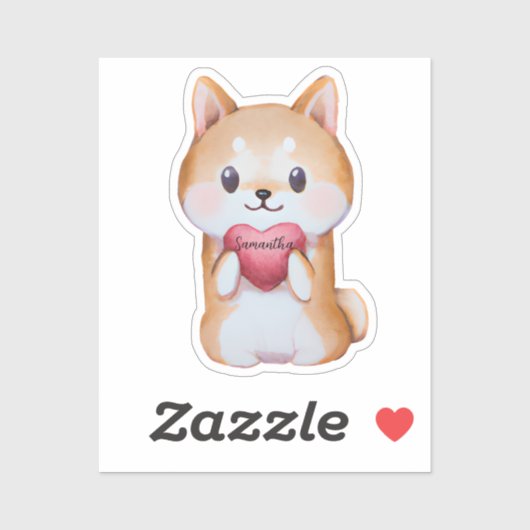 Shiba Inu Holding A Heart Sticker (Vel)