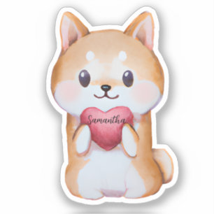 Shiba Inu Holding A Heart Sticker