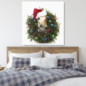 Shiba Inu-hond draagt een kersthoed in Canvas Afdruk (Insitu (Slaapkamer))