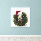 Shiba Inu-hond draagt een kersthoed in Canvas Afdruk (Insitu (Houten vloer))