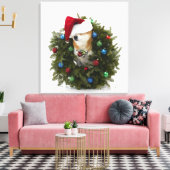 Shiba Inu-hond draagt een kersthoed in Canvas Afdruk (Insitu (Woonkamer))