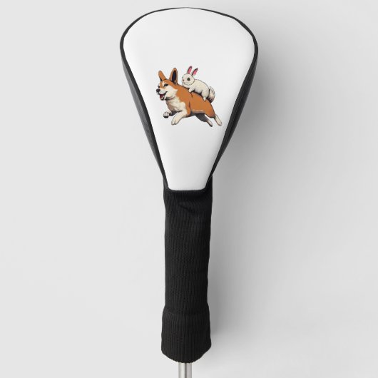 Shiba Inu Hond en Konijn - Speels samen ontwerp Golfheadcover (Voorkant)