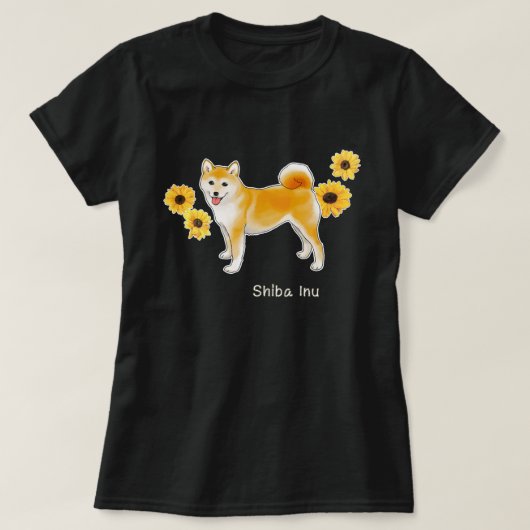 Shiba Inu Hond en Zonnebloemen T-shirt (Design voorkant)