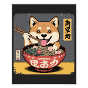 Shiba Inu Hond Eten Ramen Foto Afdruk