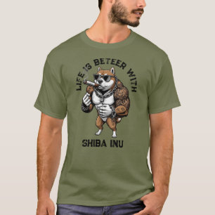 Shiba Inu-hond, gespierd, getatoeëerd, bodybuilder T-shirt