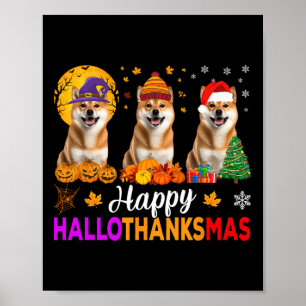 Shiba Inu Hond Halloween Kerst Hallothanksmas 1 Poster