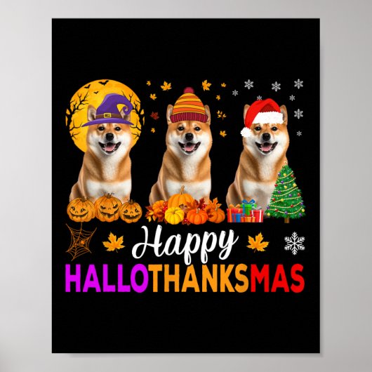 Shiba Inu Hond Halloween Kerst Hallothanksmas 1 Poster (Voorkant)