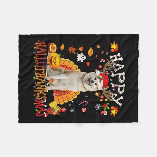 Shiba Inu Hond Halloween Kersthond Happy Hallot Fleece Deken (Voorkant (Horizontaal))