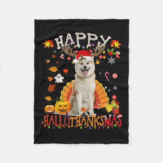 Shiba Inu Hond Halloween Kersthond Happy Hallot Fleece Deken (Voorkant)