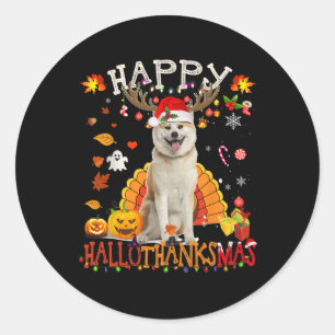 Shiba Inu Hond Halloween Kersthond Happy Hallot Ronde Sticker
