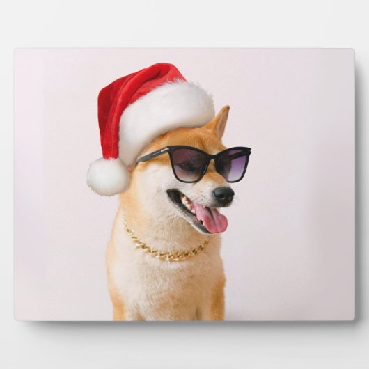 Shiba Inu-hond in de rode petten van Santa Claus Fotoplaat (Voorkant)