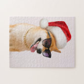 Shiba Inu-hond in de rode petten van Santa Claus Legpuzzel (Horizontaal)