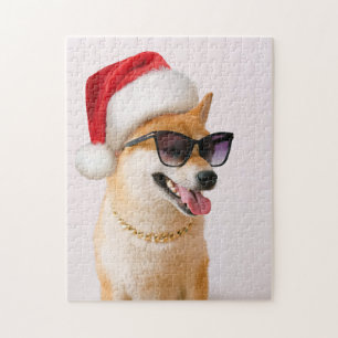 Shiba Inu-hond in de rode petten van Santa Claus Legpuzzel