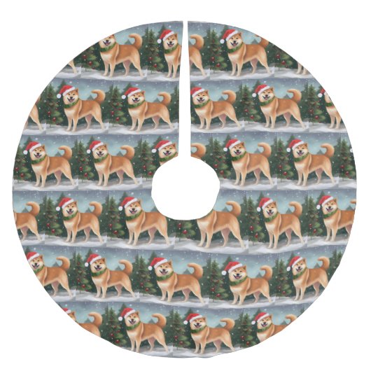 Shiba Inu-hond in de sneeuw met Kerstmis Kerstboom Rok (Voorkant)