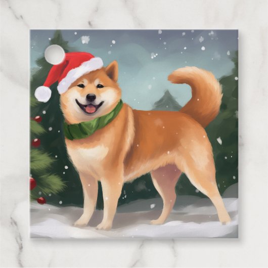 Shiba Inu Hond in Sneeuw Kerstmis Bedankjes Labels (Voorkant)