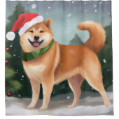 Shiba Inu Hond in Sneeuw Kerstmis Douchegordijn (Voorkant)
