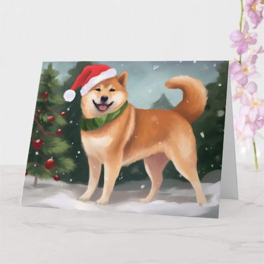 Shiba Inu Hond in Sneeuw Kerstmis Kaart (Orchidee)