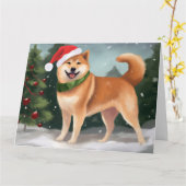 Shiba Inu Hond in Sneeuw Kerstmis Kaart (Gele Bloem)