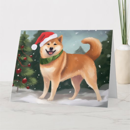 Shiba Inu Hond in Sneeuw Kerstmis Kaart (Voorkant)