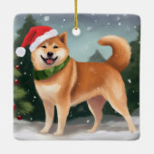 Shiba Inu Hond in Sneeuw Kerstmis Keramisch Ornament (Achterkant)