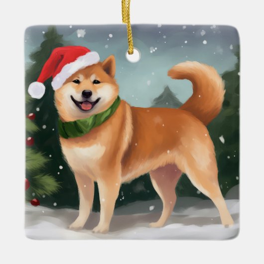 Shiba Inu Hond in Sneeuw Kerstmis Keramisch Ornament (Voorkant)