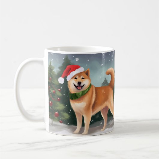 Shiba Inu Hond in Sneeuw Kerstmis Koffiemok (Links)