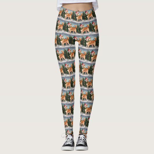 Shiba Inu Hond in Sneeuw Kerstmis Leggings (Voorkant)