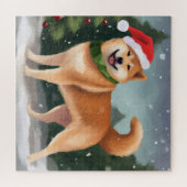 Shiba Inu Hond in Sneeuw Kerstmis Legpuzzel (Horizontaal)