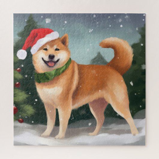 Shiba Inu Hond in Sneeuw Kerstmis Legpuzzel (Verticaal)