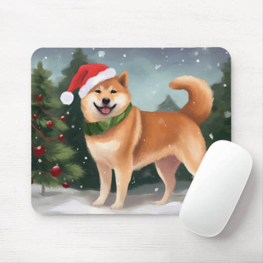 Shiba Inu Hond in Sneeuw Kerstmis Muismat (Met muis)