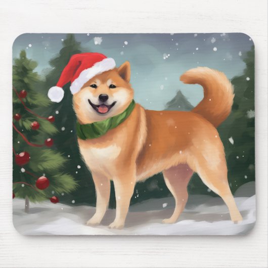 Shiba Inu Hond in Sneeuw Kerstmis Muismat (Voorkant)