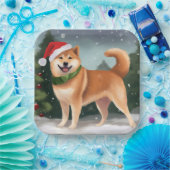 Shiba Inu Hond in Sneeuw Kerstmis Papieren Bordje (Feest)