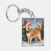 Shiba Inu Hond in Sneeuw Kerstmis Sleutelhanger (Voorkant Links)