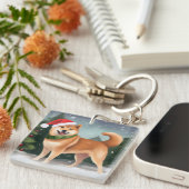 Shiba Inu Hond in Sneeuw Kerstmis Sleutelhanger (Voorkant Rechts)