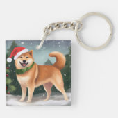 Shiba Inu Hond in Sneeuw Kerstmis Sleutelhanger (Achterkant)
