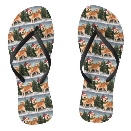 Shiba Inu Hond in Sneeuw Kerstmis Teenslippers (Voetbed)