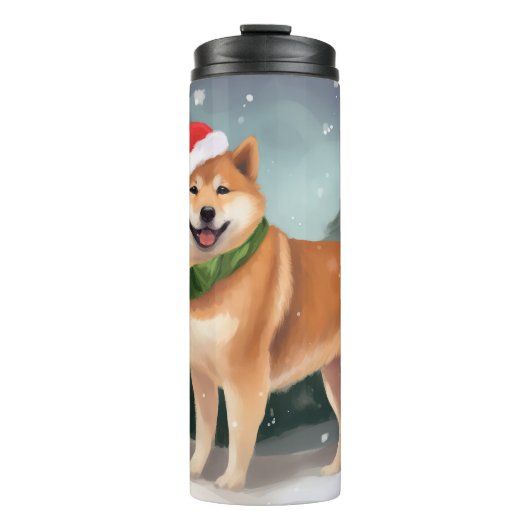 Shiba Inu Hond in Sneeuw Kerstmis Thermosbeker (Voorkant)