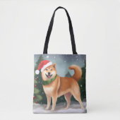 Shiba Inu Hond in Sneeuw Kerstmis Tote Bag (Voorkant)