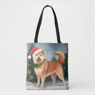 Shiba Inu-hond in Sneeuw Kerstmis Tote Bag