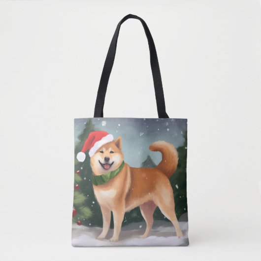 Shiba Inu Hond in Sneeuw Kerstmis Tote Bag (Voorkant)