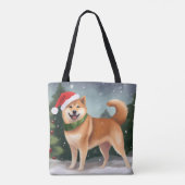 Shiba Inu Hond in Sneeuw Kerstmis Tote Bag (Achterkant)