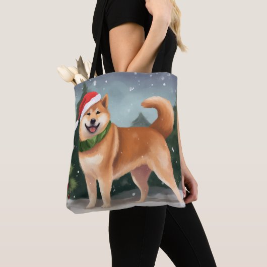 Shiba Inu Hond in Sneeuw Kerstmis Tote Bag (Dichtbij)