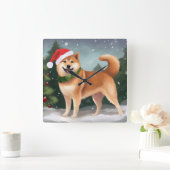 Shiba Inu Hond in Sneeuw Kerstmis Vierkante Klok (Huis)