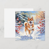 Shiba Inu hond in sneeuw Vrolijk kerstfeest Feestdagenkaart (Voorkant / Achterkant)