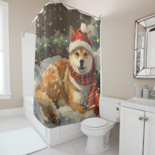 Shiba Inu Hond Kerst Feestelijk Douchegordijn