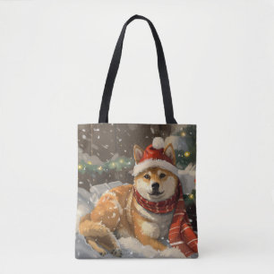 Shiba Inu Hond Kerst Festiviteit Tote Bag