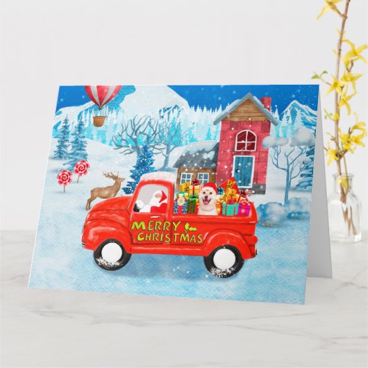 Shiba Inu hond Kerstbezorgtruck Sneeuw Kaart (Gele Bloem)